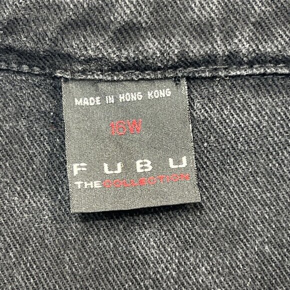Vintage Fubu 18W Black Denim‎ Dress Button Down Tie Neck Side Slit Y2K Hip Hop - Picture 9 of 9
